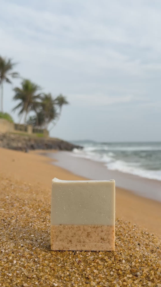 Beach bum soap on the beach blending in with the environment